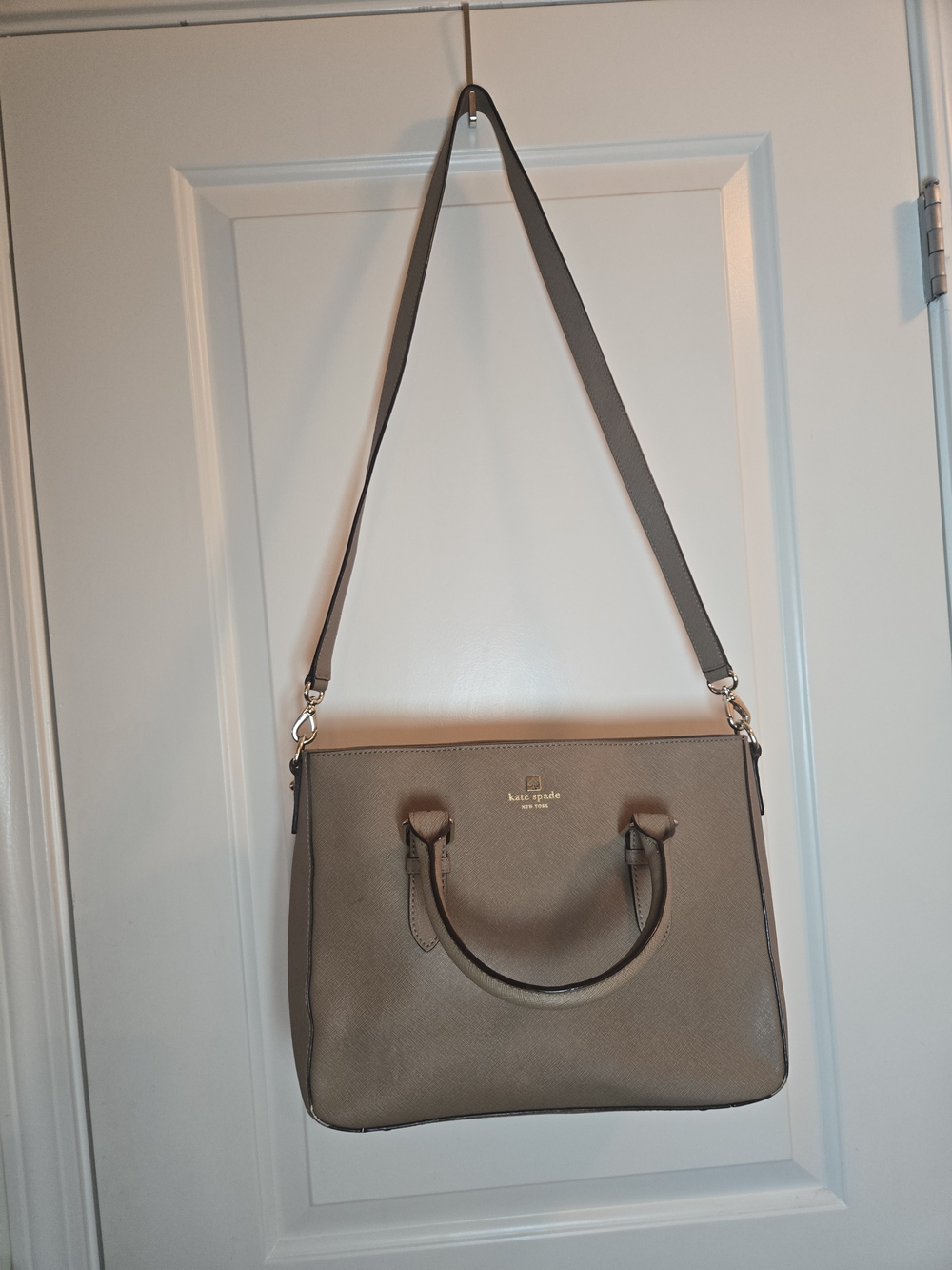 Kate Spade Taupe Leather Satchel with Shoulder Strap